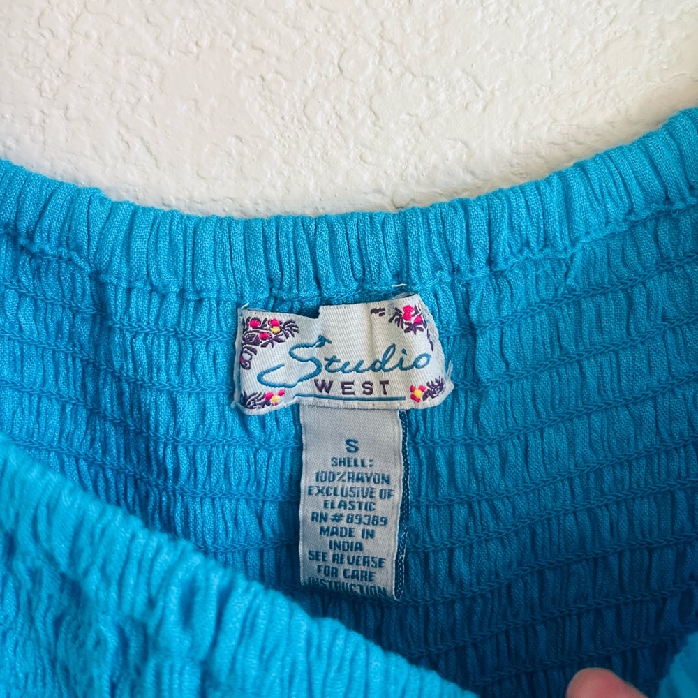 Studio West Turquoise Blouse with Flared Sleeves - Picture 3 of 4